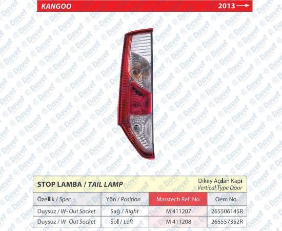 MARS M411208 Stop Lambasi Renault Kangoo 13> Dak Duysuz Sol